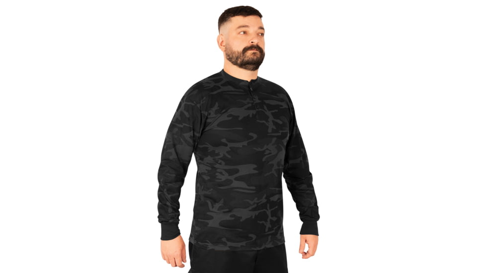Rothco Long Sleeve Henley T-Shirt - Mens, Midnight Black Camo, Extra Large, 21040-MidnightBlackCamo-XL