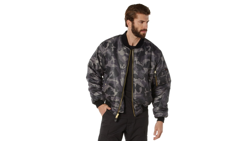 Rothco MA-1 Flight Jacket, Black Camo, Large, 73330-BlackCamo-L