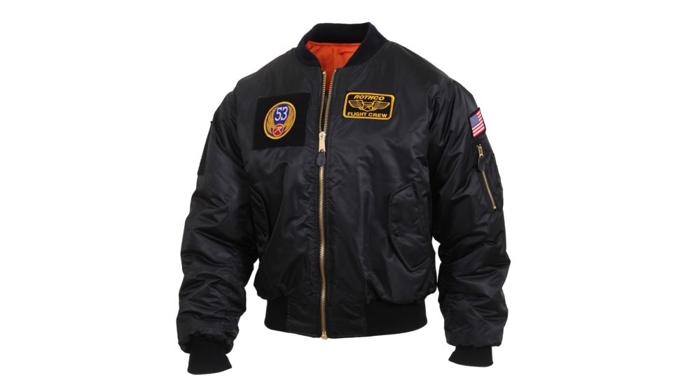 Rothco MA-1 Flight Jacket with Patches, Black, Extra Small, 7250-Black-XS