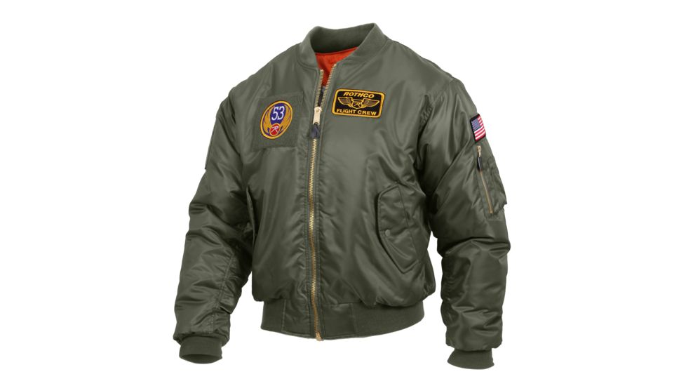 Rothco MA-1 Flight Jacket with Patches, Sage Green, Small, 7240-SageGreen-S