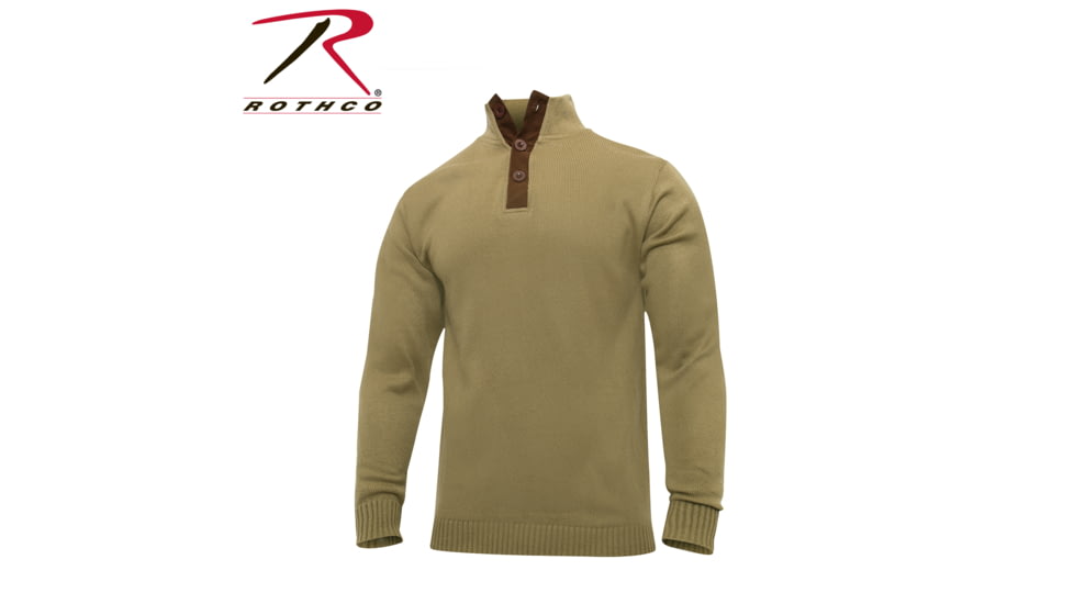 Rothco 3-Button Sweater With Suede Accents, Khaki, 2XL, 3805-Khaki-2XL