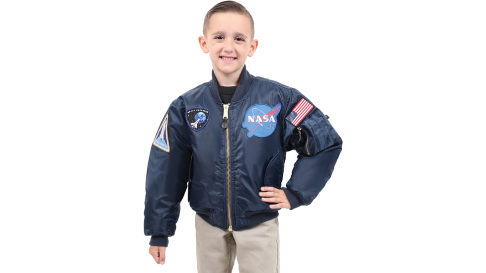 Rothco NASA MA-1 Flight Jacket, Kids, Blue, Large, 7063-330