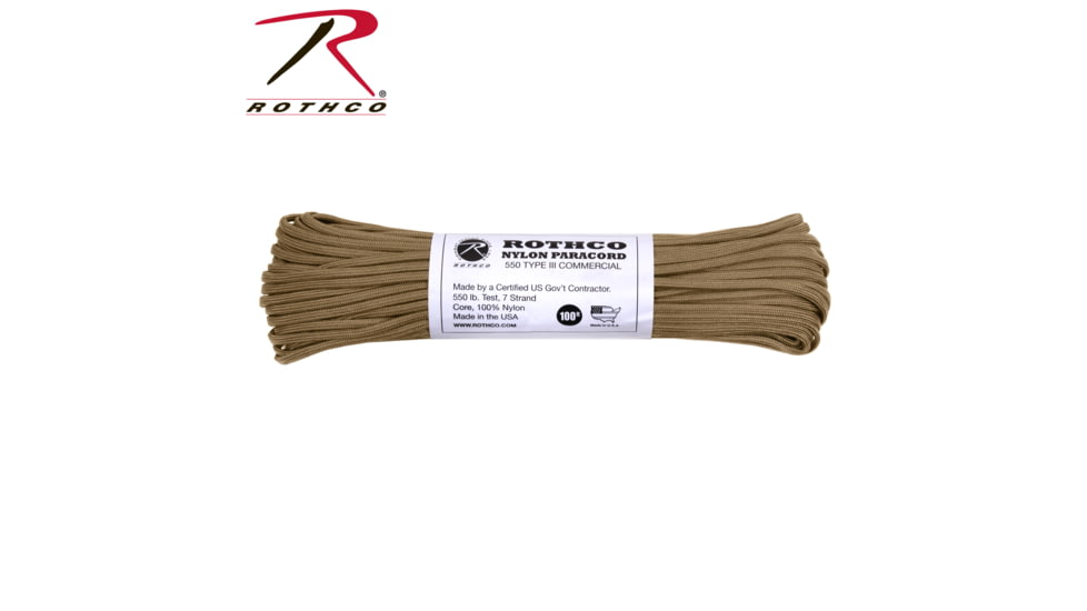 Rothco Nylon Type III Paracord, 500lb, Coyote Brown, 50ft, 391-CoyoteBrown-50