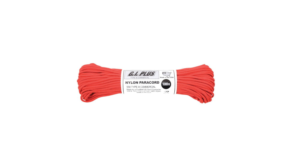 Rothco Nylon Paracord Type III 550 LB 100FT, Red, 146-Red