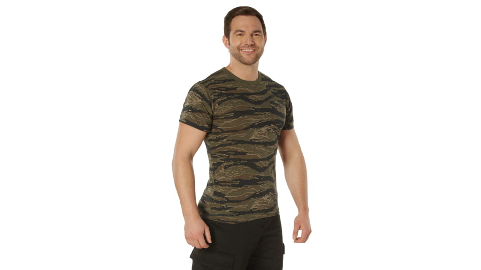 Rothco Pocket T-Shirt Collection Available In Cotton/Poly and Moisture Wicking Poly, Tiger Stripe Camo, Extra Large, Moisture Wicking, 56960-TigerStripeCamo-MoistureWicking-XL