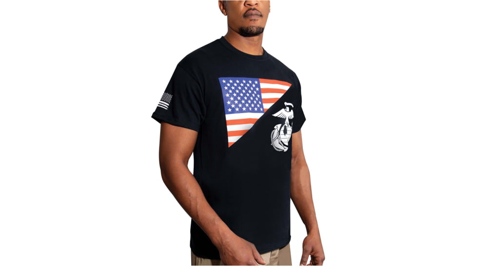 Rothco US Flag / USMC Eagle, Globe, &amp; Anchor T Shirt, Black, Extra Large, 54285-Black-XL