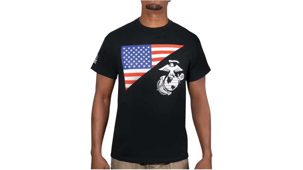 Rothco US Flag / USMC Eagle, Globe, &amp; Anchor T Shirt, Black, Extra Large, 54285-Black-XL