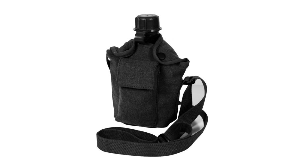Rothco Vintage Canvas Carry-All Canteen Cover With Shoulder Strap, Black, 614-Black