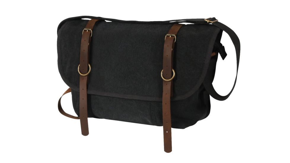 Rothco Vintage Canvas Explorer Shoulder Bag w/ Leather Accents, Black, 9684-Black