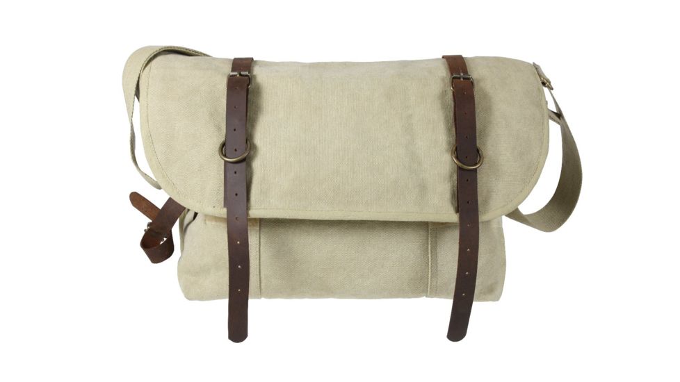 Rothco Vintage Canvas Explorer Shoulder Bag w/ Leather Accents, Khaki, 9684-Khaki