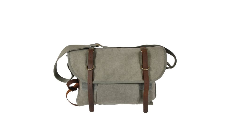 Rothco Vintage Canvas Explorer Shoulder Bag w/ Leather Accents, Olive Drab, 9684-OliveDrab