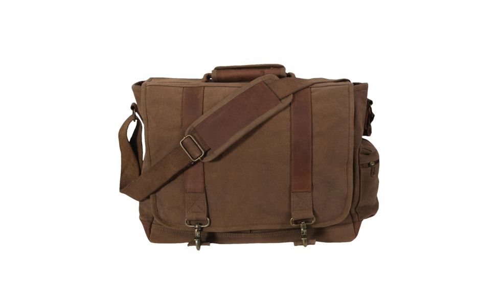 Rothco Vintage Canvas Pathfinder Laptop Bag With Leather Accents, Earth Brown, 9691-EarthBrown