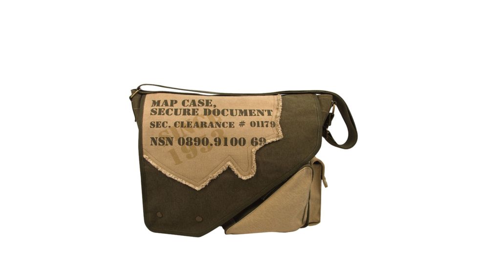 Rothco Vintage Canvas Two-Tone Imprinted Map Bag, Olive Drab / Tan, 9248-OliveDrabTan