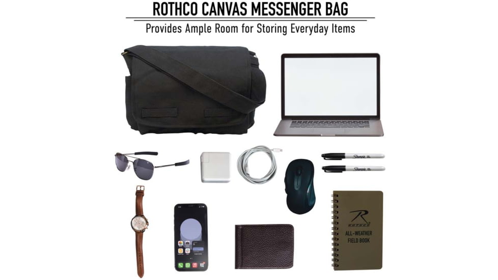 Rothco Vintage Unwashed Canvas Messenger Bag, Black, 9118