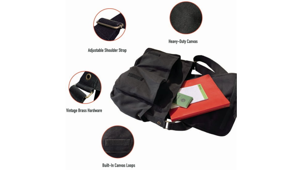 Rothco Vintage Unwashed Canvas Messenger Bag, Black, 9118