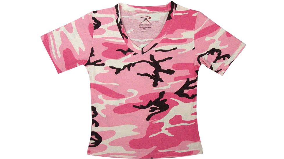 Rothco Womens Short Sleeve Camo V-Neck T-Shirt, Pink Camo, Small, 8756-616