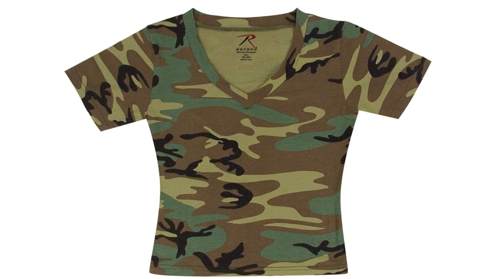 Rothco Womens Short Sleeve Camo V-Neck T-Shirt, Woodland Camo, Extra Large, 8066-641