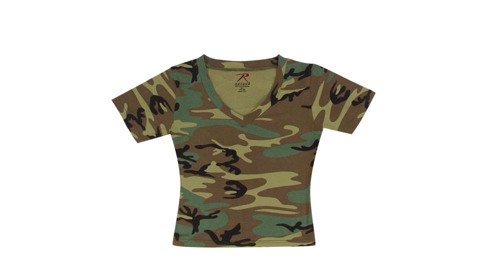 Rothco Womens Short Sleeve Camo V-Neck T-Shirt, Woodland Camo, Extra Small, 8066-WoodlandCamo-XS