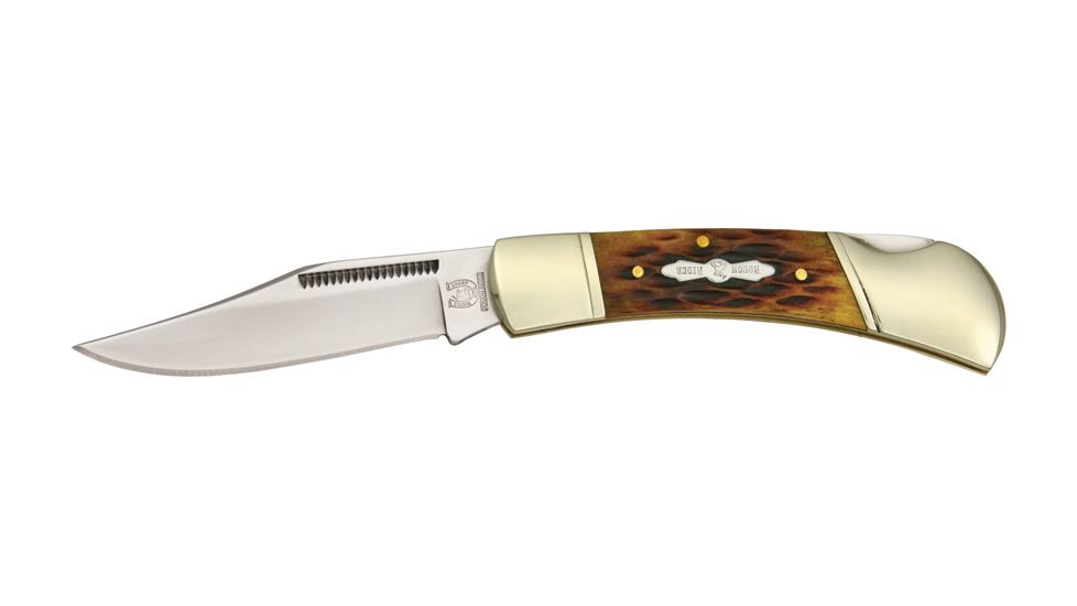 Rough Rider Lockback 3 3/4in Fold Knife, SS clip point blade, Amber jigged bone handle RR193