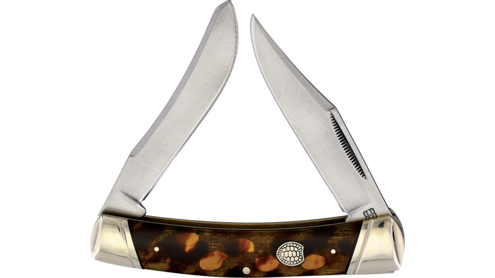 Rough Rider Moose Imitation Tortoise Folding Knife, 4.25in, Satin Finish Stainless Clip Long Spey Blades, Imitation Tortoise Shell Handle, KC016H-4.5""