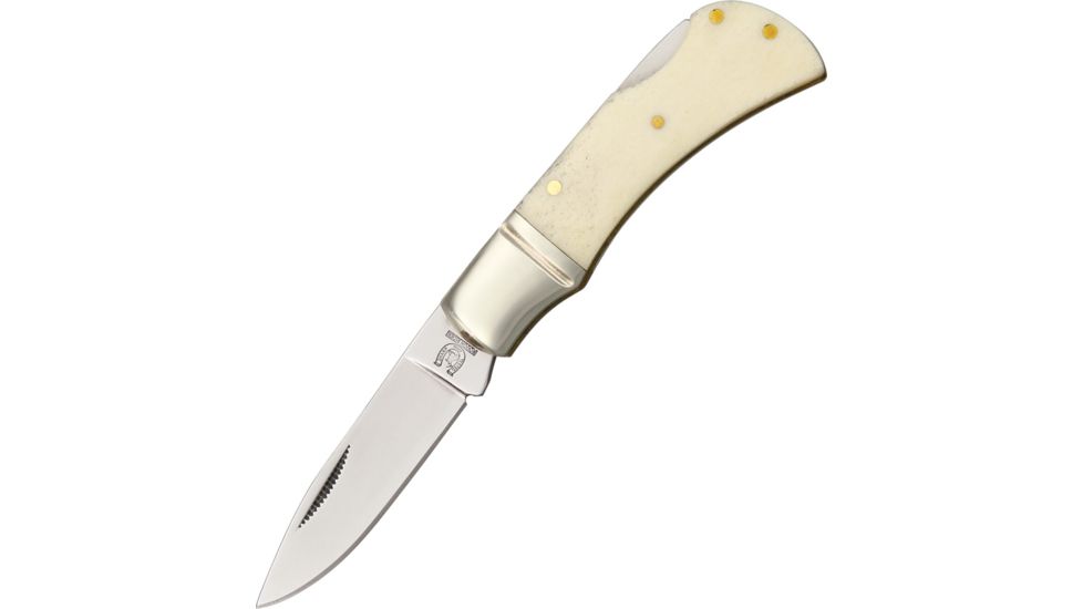 Rough Rider Mustang Lockback Fold Knife, 440 SS blade, White smooth bone handle RR1300