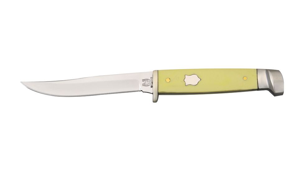 Rough Rider Small Hunter Fixed knife 6.25in, 440 SS long clip blade, Old yellow synthetic handle RR1034
