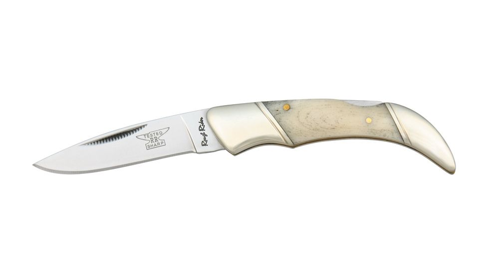 Rough Rider Small Lockback Fold Knife, SS drop point blade, White smooth bone handle RR137
