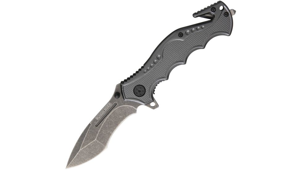 Rough Rider Tactical Rescue Linerlock Folding Knife,3.25in,Standard Edge,Stonewash,Gray,Aluminum Handle RR1593