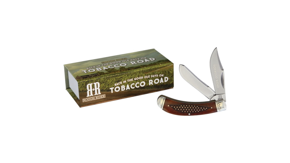 Rough Rider Tobacco Road Bow Trapper Folding Knife, Mirror SS Clip/ Spey Blades, Tobacco Bone Handle, KB27R