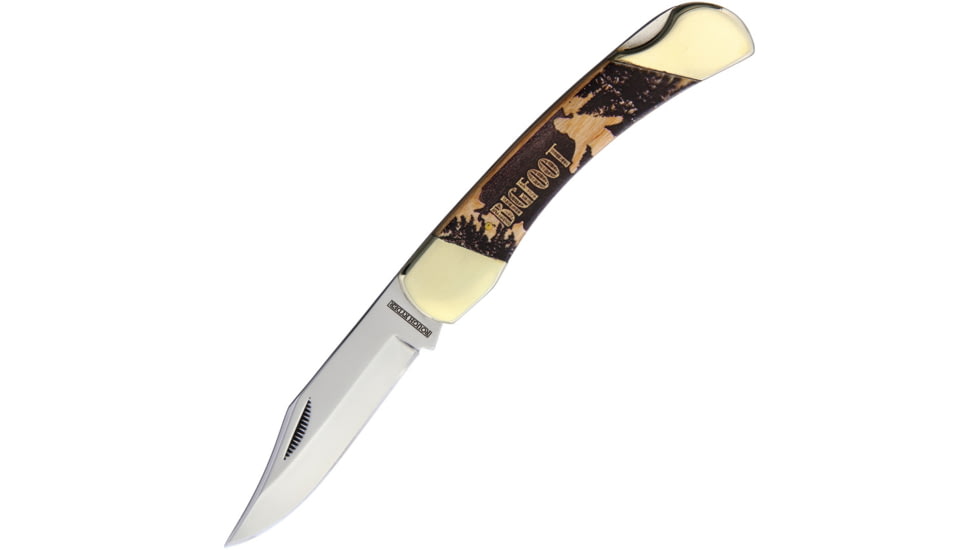 Rough Rider Big Foot Lockback Folding Knife, 4 satin finish stainless clip point blade, Wood handle, RR2167 / PK111W