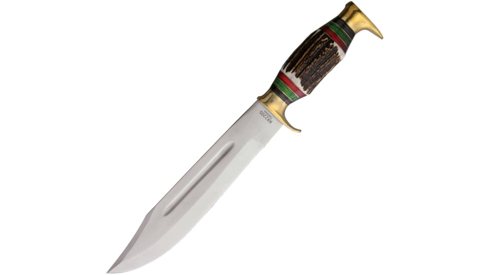 Rough Rider Bowie Stag Bone Knife, 10.5 satin finish stainless bowie blade, Stag bone handle, SM-FEB-2 / RR2205