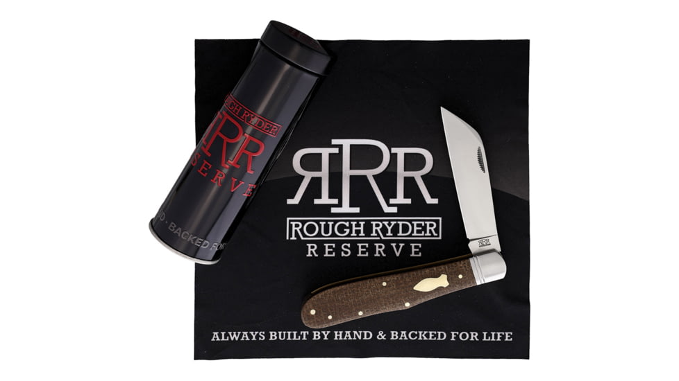 Rough Rider Grandaddy D2 Folding Knife, 4.88in Closed, Satin D2 Tool Steel Wharncliffe Blade, Brown Burlap Micarta Handle, RRR024 D2
