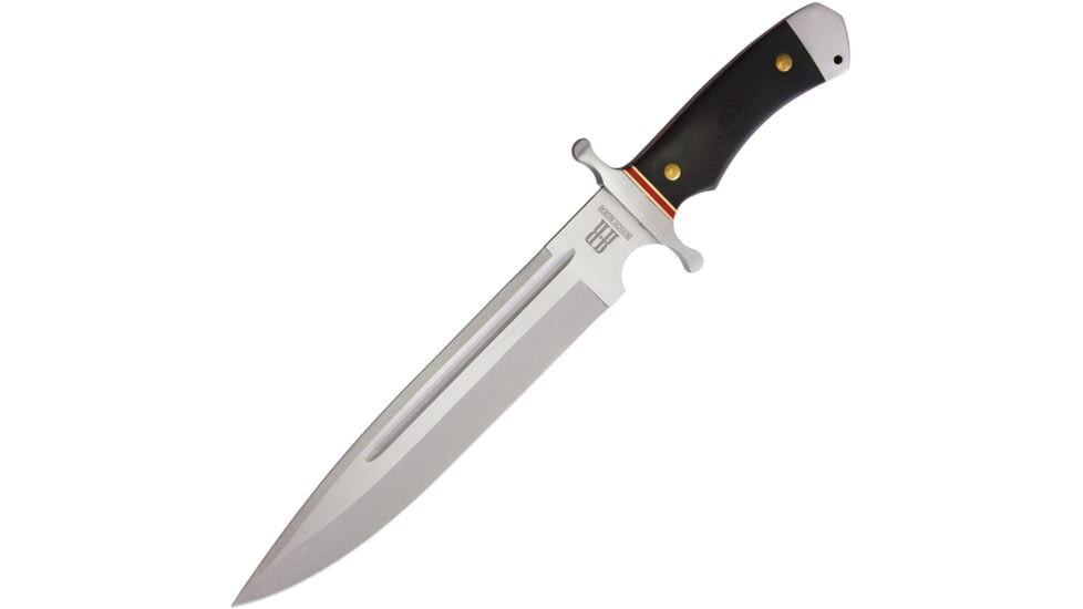 Rough Rider Highland Bowie Fixed Blade Knife, 16.25in Overall, 10.75in Stonewash SS Blade, Black G10 Handle, SS Guard, Black Nylon Belt Sheath, BZ010950/RR1730