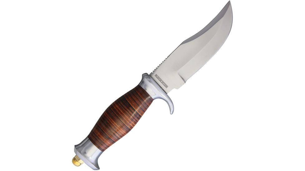 Rough Rider Hunter Stacked Leather Knife, 5 satin finish stainless clip point blade, Stacked leather handle, # 7 / RR2109