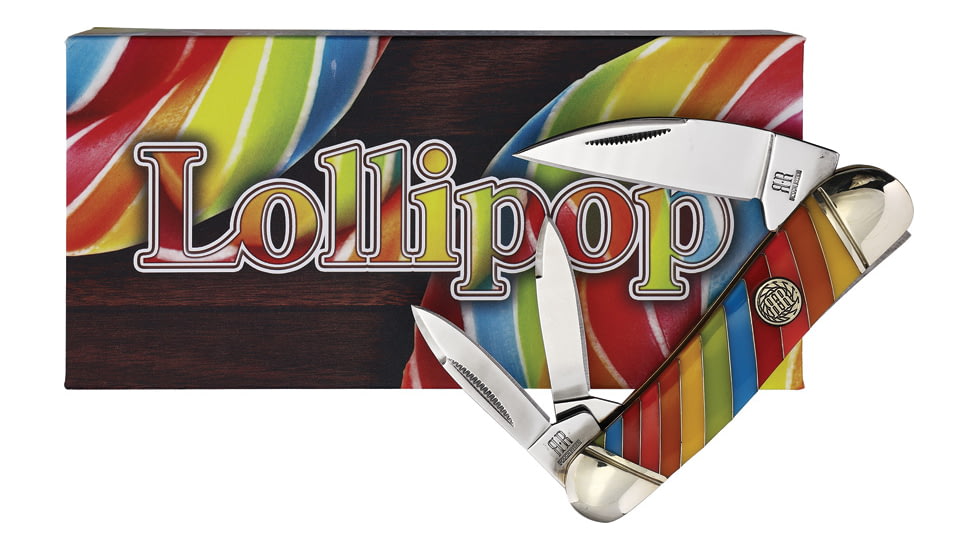 Rough Rider Lollipop Series Swayback Knife, 3.75in Closed, Mirror Stainless Wharncliffe/Twin Pen Blades, Multi Plastic Handle, RR2468 KC07S