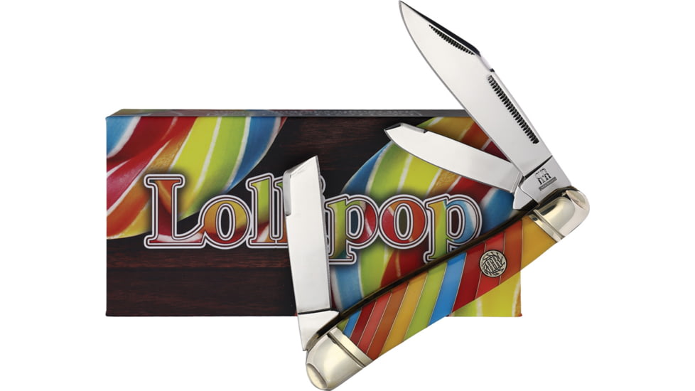 Rough Rider Lollipop Series Texas Stockman Knife, 4.88in Closed, Mirror Stainless Clip/Sheepsfoot/Spey Blades, Multi Plastic Handle, RR2472 KC015
