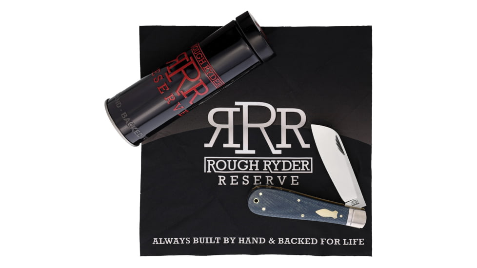 Rough Rider Patriarch D2 Folding Knife, 4in Closed, Satin D2 Tool Steel sheepsfoot Blade, Denim Micarta Handle, RRR023