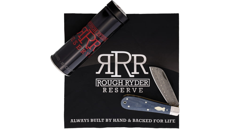Rough Rider Patriarch Damascus Folding Knife, 4in Closed, Damascus Steel Sheepsfoot Blade, Denim Micarta Handle, RRR023D  DAMASCUS