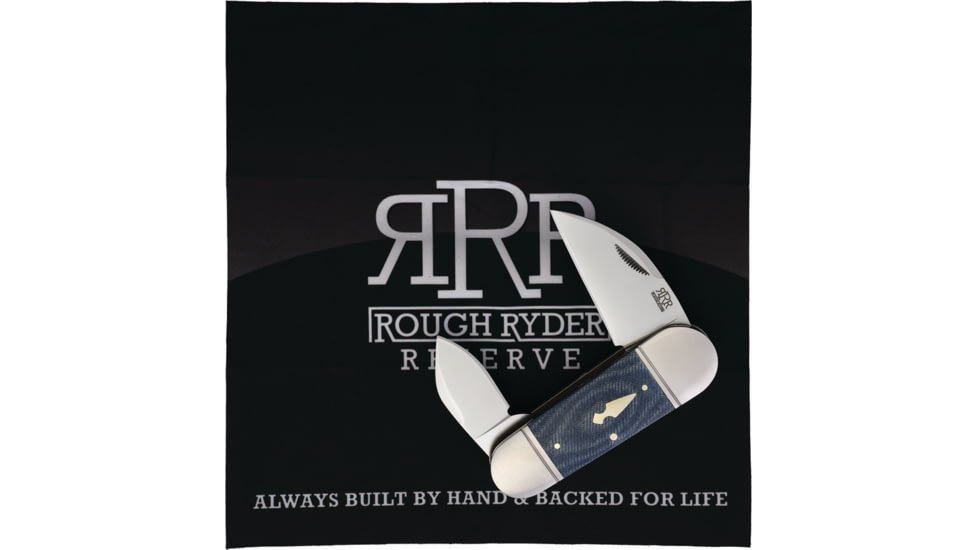 Rough Rider Rhino Toe Denim Micarta Folding Knife, 4in Closed, Satin D2 Tool Steel Wharncliffe/Clip Blades, Denim Micarta Handle, RRR006  RHINO TOE