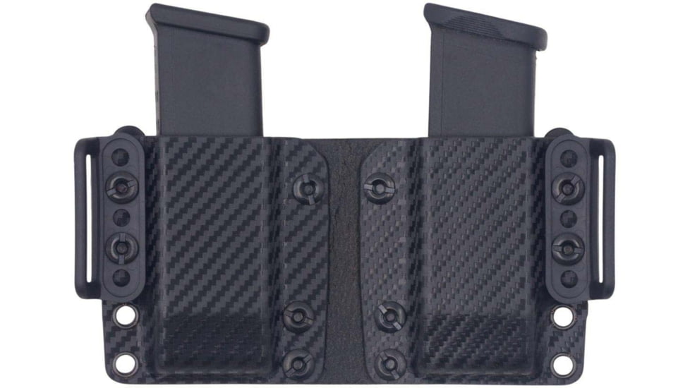 Rounded 9/40 Double Stack, OWB KYDEX Double Magazine Holster, Carbon Fiber, CEX-940-DS-CF-DBLMAG