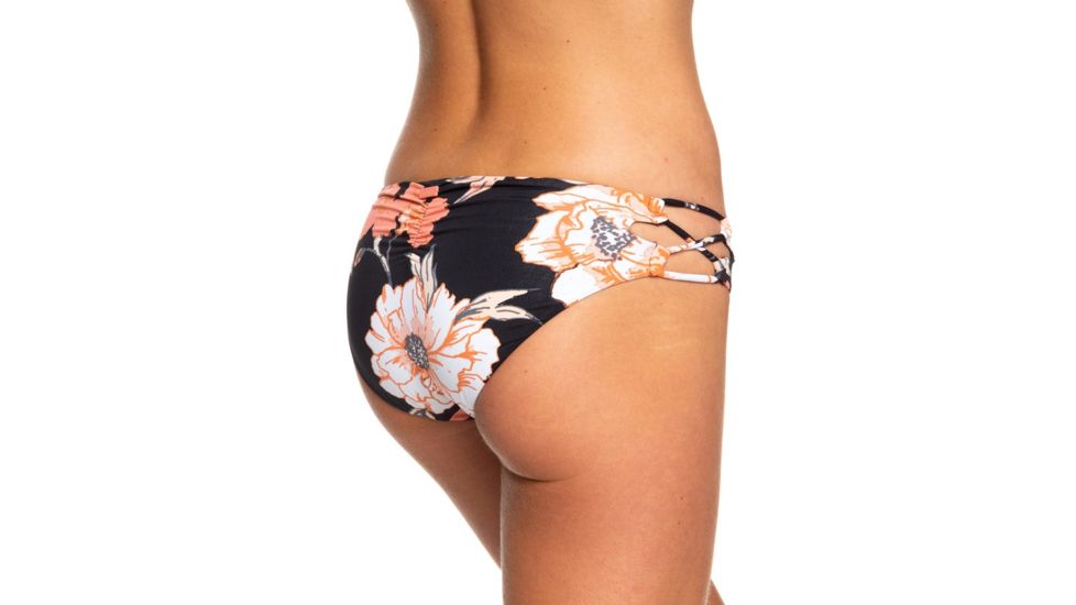 Roxy Beach Classics Full Bikini Bottoms - Womens, Anthracite S New Flowers, Large, ERJX403754-KVJ7-L