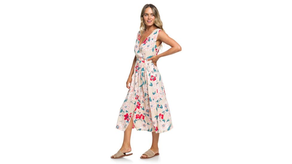 Roxy In The Mood For Dance Wrap-Front Midi Dress - Womens, Ivory Cream New Flowers, Small, ERJWD03336-TFM6-S