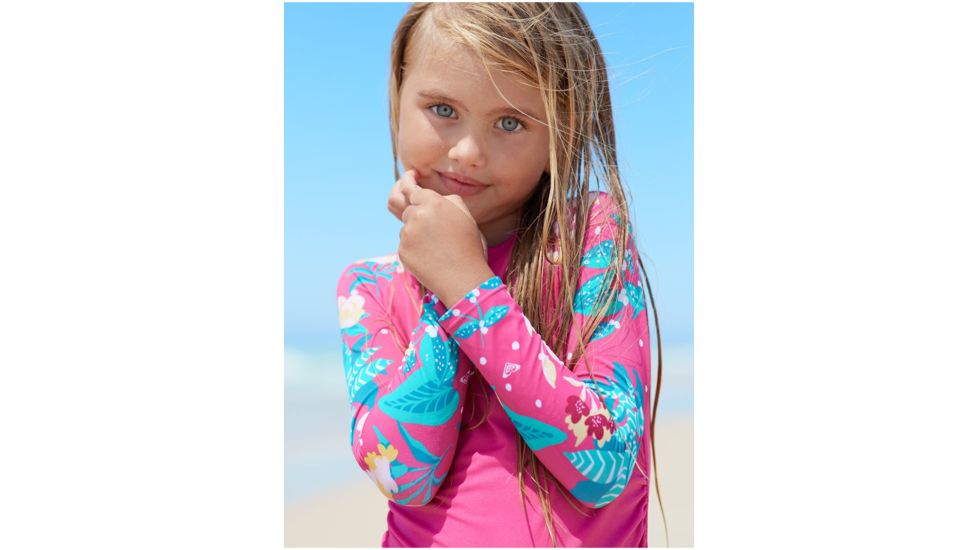 Roxy Magical Sea Long Sleeve UPF 50 Rashguard Set - Girls, Pink Flambe Sunnypla, 4, ERLWR03140-MLB6-4