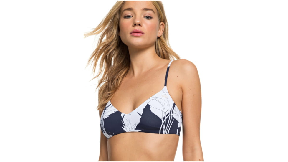 Roxy Printed Beach Classics Athletic Triangle Bikini Top - Womens, Mood Indigo Flying F, Small, ERJX304071-BSP6-S