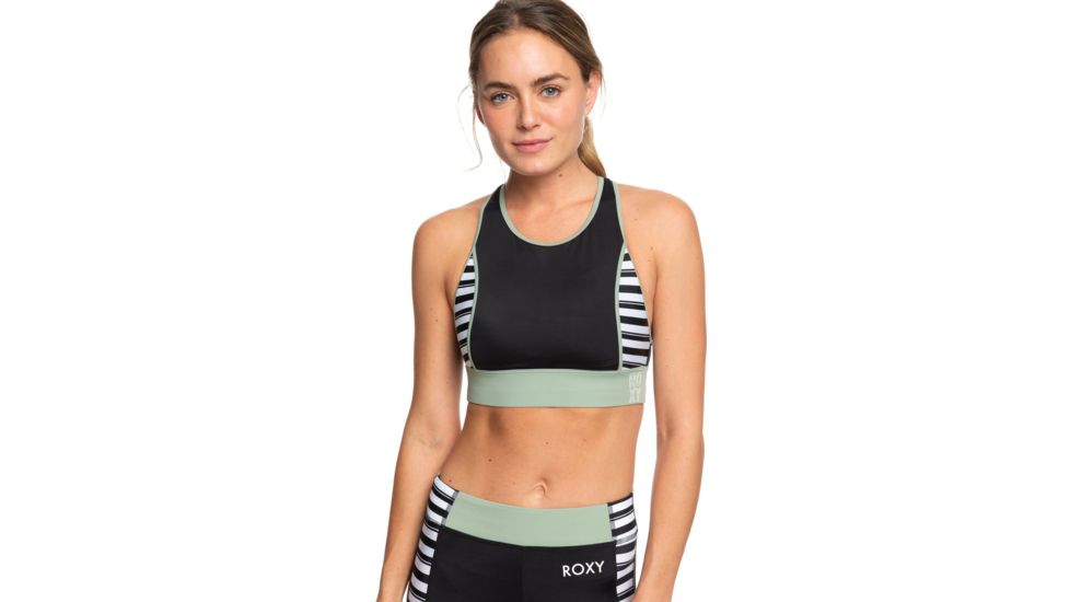 Roxy Fitness Pt Crop Top Bra - Women's, True Black Beetle Stripes, Medium, ERJX303976-KVJ5-M
