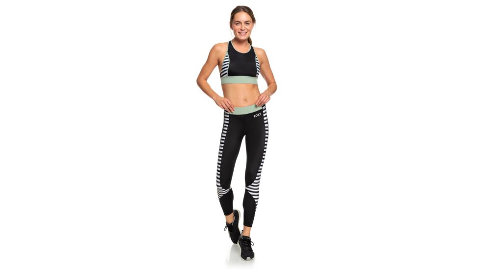 Roxy Fitness Pt Crop Top Bra - Women's, True Black Beetle Stripes, Medium, ERJX303976-KVJ5-M