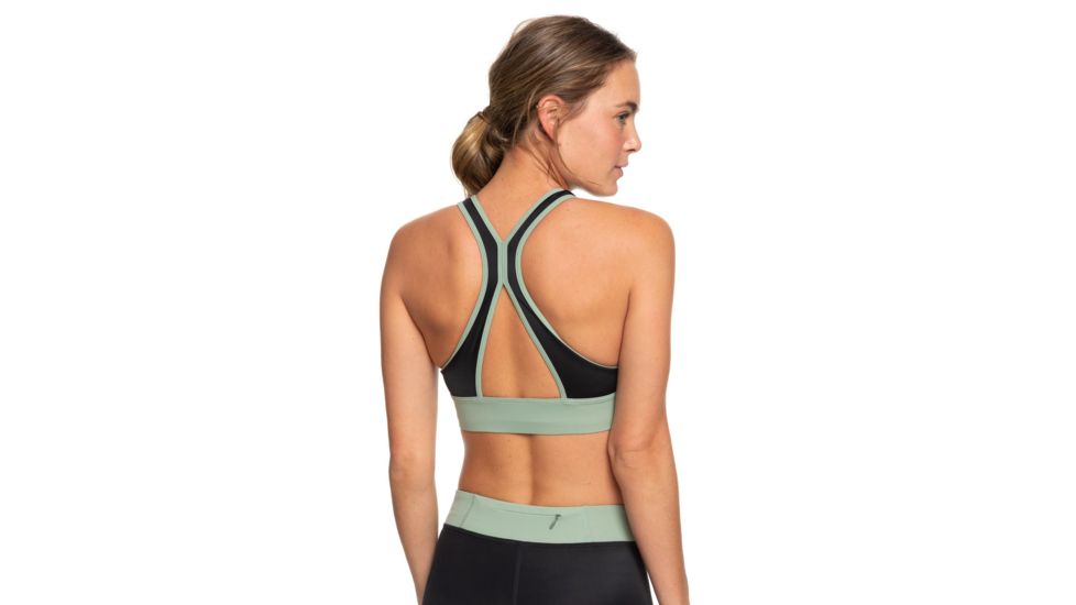 Roxy Fitness Pt Crop Top Bra - Women's, True Black Beetle Stripes, Medium, ERJX303976-KVJ5-M