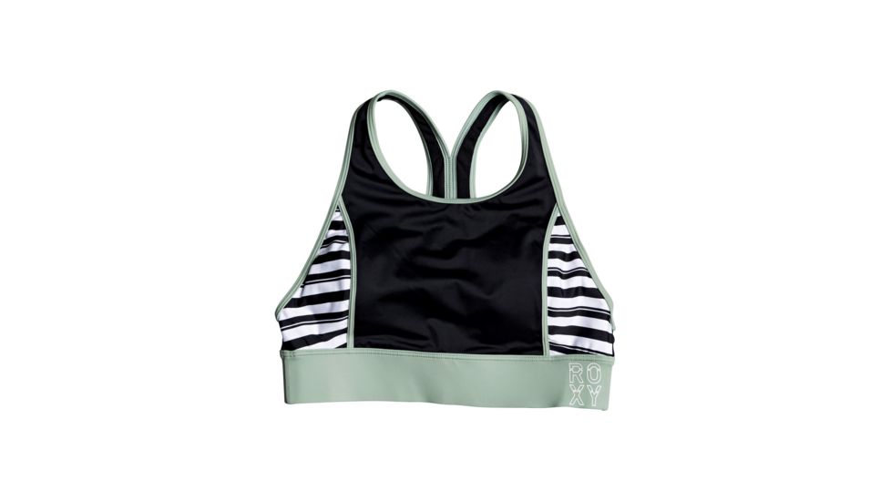 Roxy Fitness Pt Crop Top Bra - Women's, True Black Beetle Stripes, Medium, ERJX303976-KVJ5-M