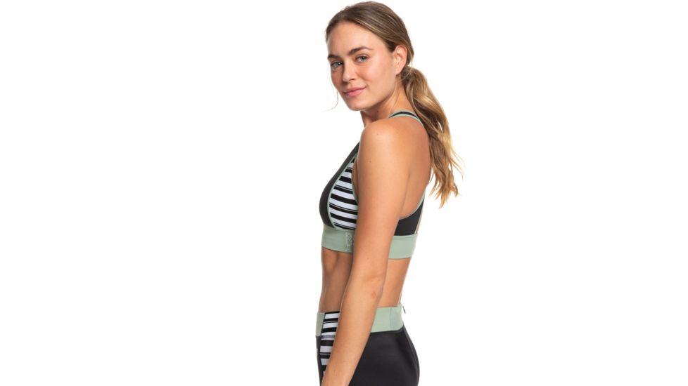 Roxy Fitness Pt Crop Top Bra - Women's, True Black Beetle Stripes, Medium, ERJX303976-KVJ5-M