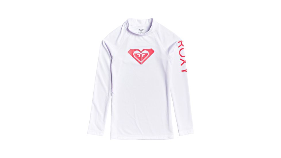 Roxy Whole Hearted Long Sleeve Rashguard - Girl's, White, 8/Small, ERGWR03182-WBB0-8/S
